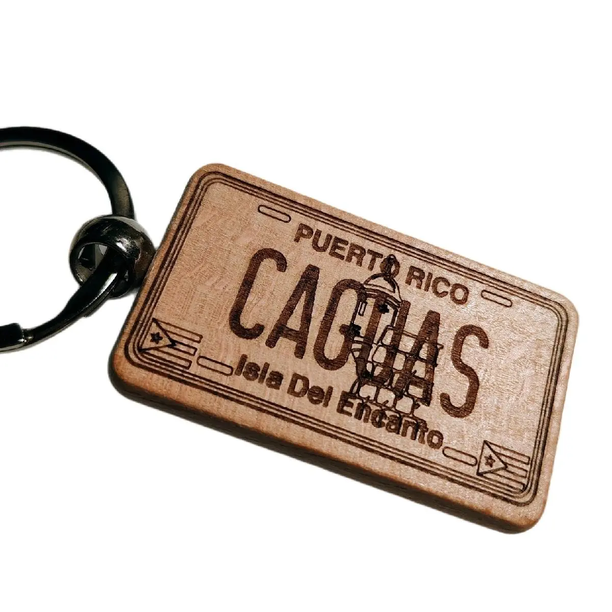 Custom made Puerto Rico wooden License Plate Keychains.