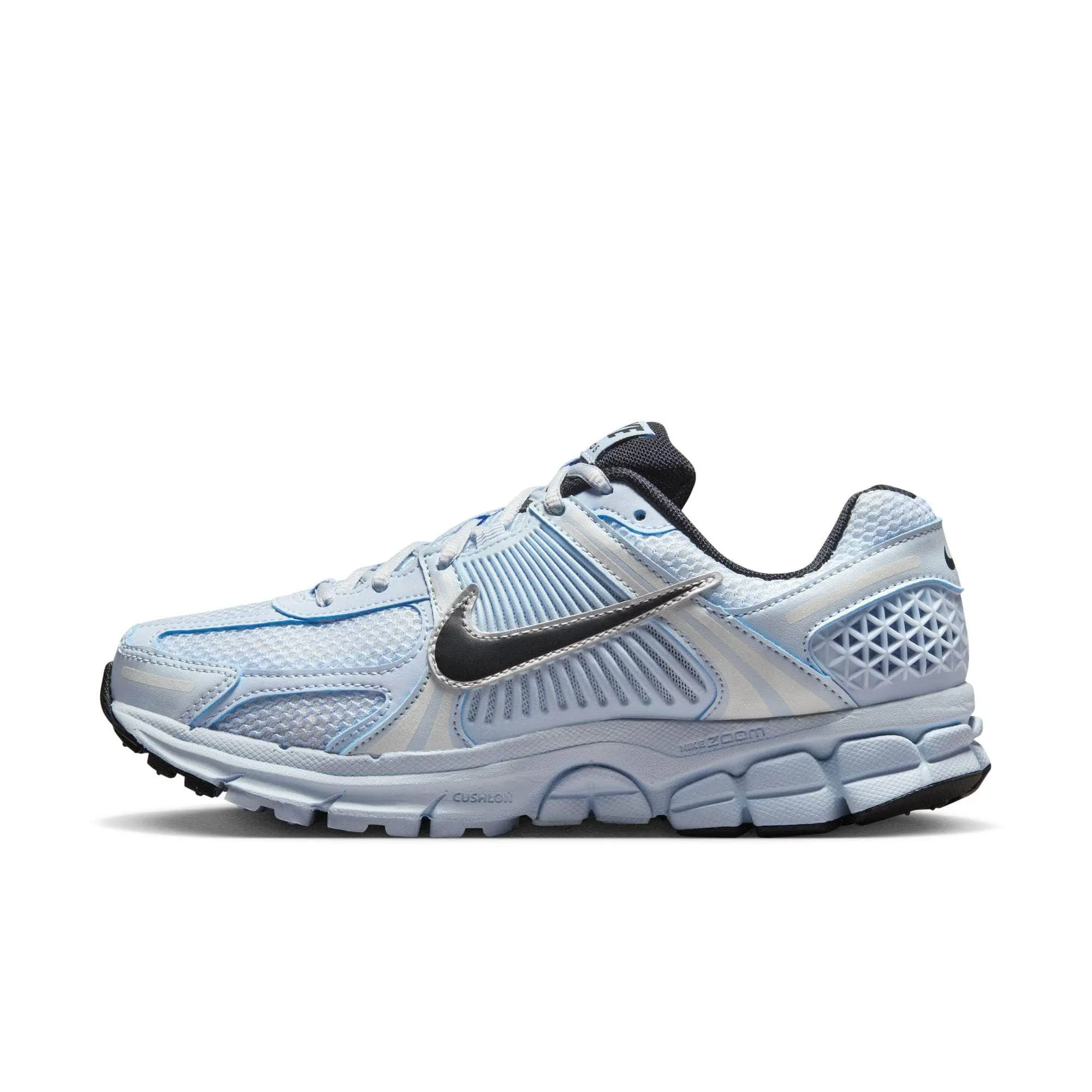 NIKE Women's Zoom Vomero 5 Running Sneakers with Layered Design in Blue Tint, Synthetic Leather with Zoom Air Cushioning, Lightweight Jogging Sneakers, Plastic, Female, Rubber, Supportive, Fj2028-401, Cushioned, Black-Platinum Tint, Carve A New Lane, Laye