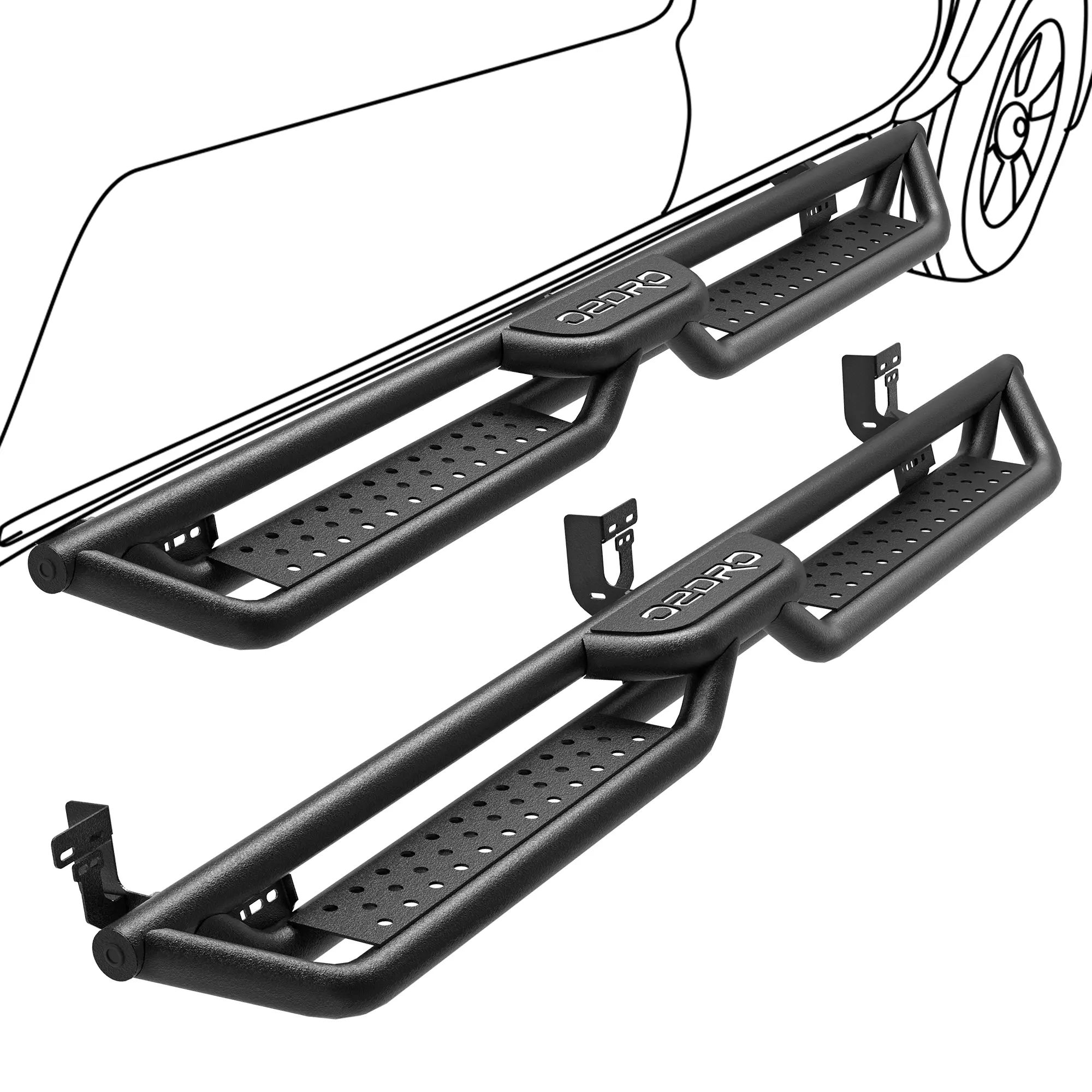 【fathersdaygift】OEDRO 6 Inch Running Boards Compatible with 2009-2018 Dodge Ram 1500 Crew Cab, 2019-2024 1500 Classic, 2010-2024 Ram 2500 3500, Bolt-on Side Steps Steel Nerf Bar, Two Stairs Design