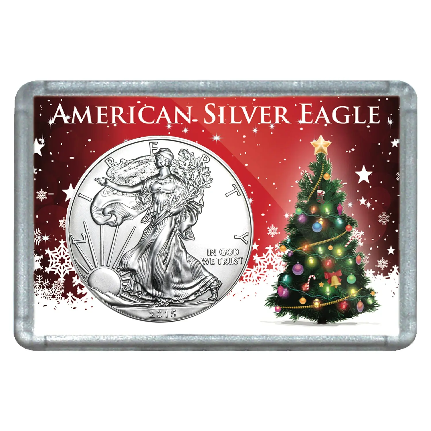 2015 $1 American Silver Eagle with Christmas Tree Holiday Gift Holder