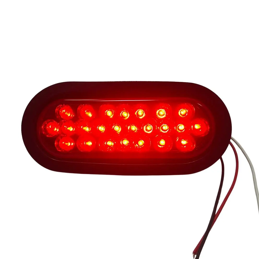 Automotive Indicator Light, Red Oval Pearl 24-LED Unit with Rubber Bezel Housing, 24 Led Lights
