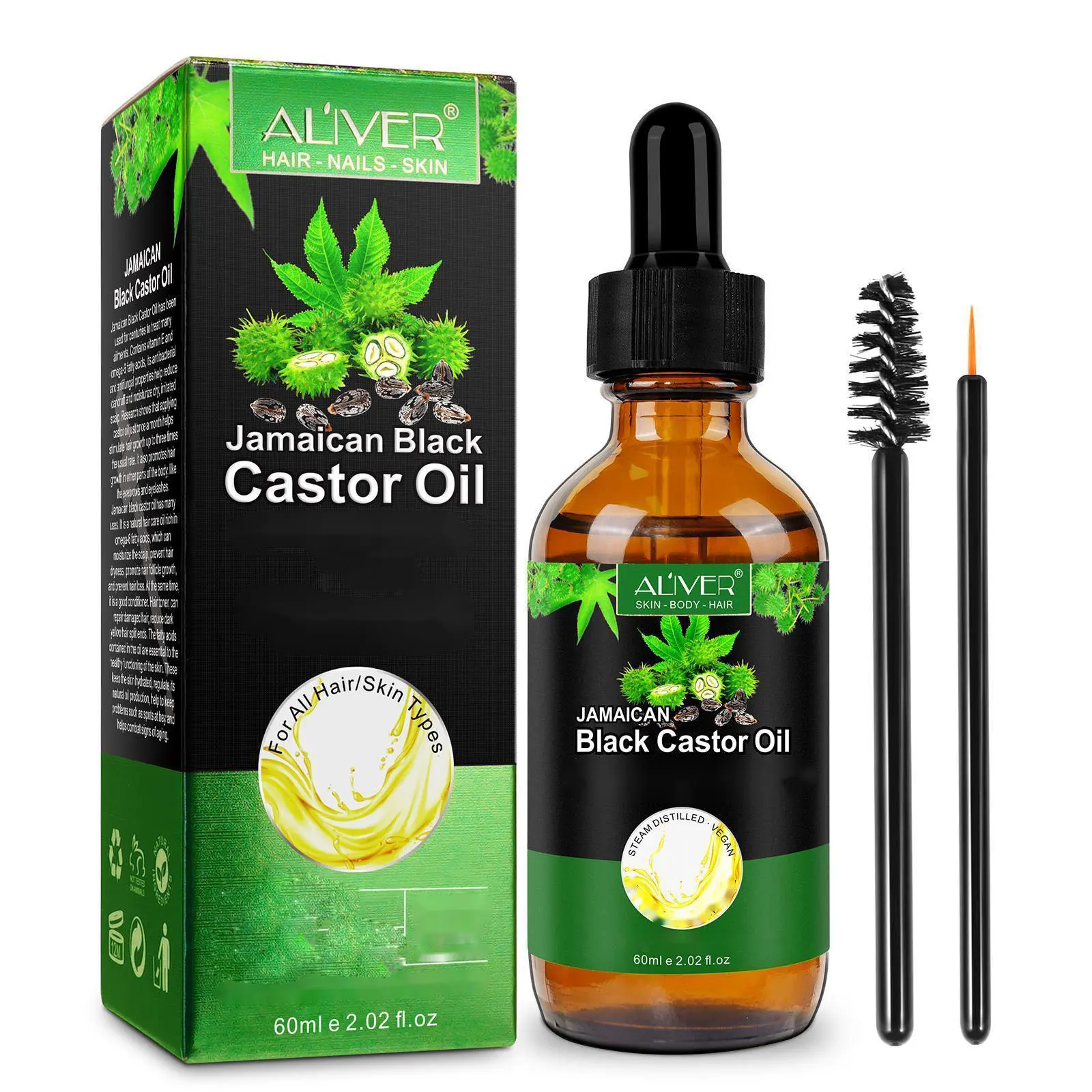 ALIVER Black Castor Oil (60ml) - Natural Haircare Oil for Hair Treatment, Nourishing Care, Strand Strength, Volumized Locks, Skin & Nail-Cuticle Support, Nourishing Hair Care, Natural Hair Oil, Strengthens Hair sohochic
