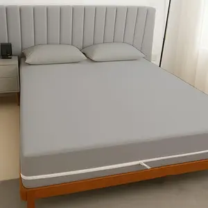 1 count Zipper Fitted Sheet, Brushed  Microfiber, Soft Shrinkage and Fade Resistant Bottom Sheet fits Upto 16 Inch Deep Pocket, Zipper Mattress Cover, Light Grey