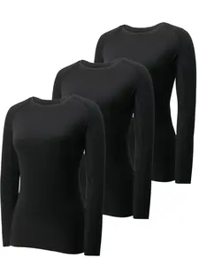 Women's Solid Long Sleeve Shapewear Tee, High Stretch  Tummy Control Shaper, Ladies Shapewear for Gym Workout, Compression Sports Top, Stretch Athletic Tee, Workout Apparel, High Stretch Activewear