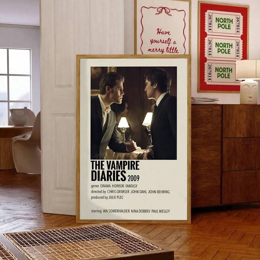 2009 The Vampire Diaries Stefan & Damon Minimalist Frameless Canvas Poster - High-Res Fade-Resistant Retro Print, Home Supplies Home Decor, Multi-Size (8×12in,24×36in) for Kid Room, Bedroom, Wardrobe, Collectibles (Frame Not Included), Wall Decor