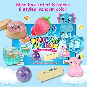 8Pcs Maltose Squishy Stress Relief Toys, Glitter Dumpling Squeeze Sensory Toy Set, Slow Rising Soft Jelly Toy, 8 Different Styles Creative Party Fidget Gift