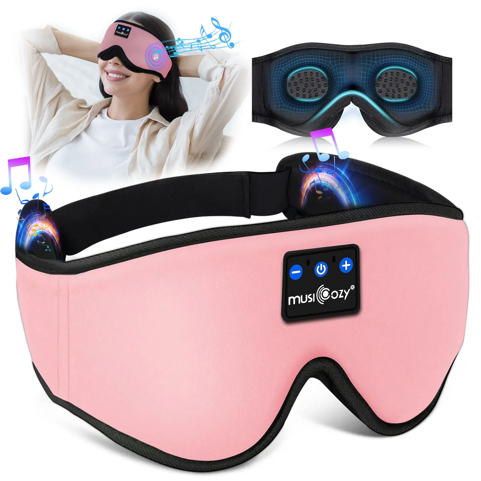 MUSICOZY 3D Bluetooth Sleep Mask with HD Stereo Sound,Music Headband Eye Mask for Sleeping, Relaxation, Yoga, Cool