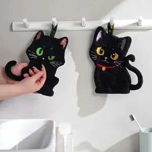 Set of 2 Cat Embroidered Hand Towels, Decorative Towels, Coral Fleece Ultra-Absorbent Quick-Dry Hangable Bathroom Kitchen Hanging Thumbs Up Towels, Bathroom Accessory