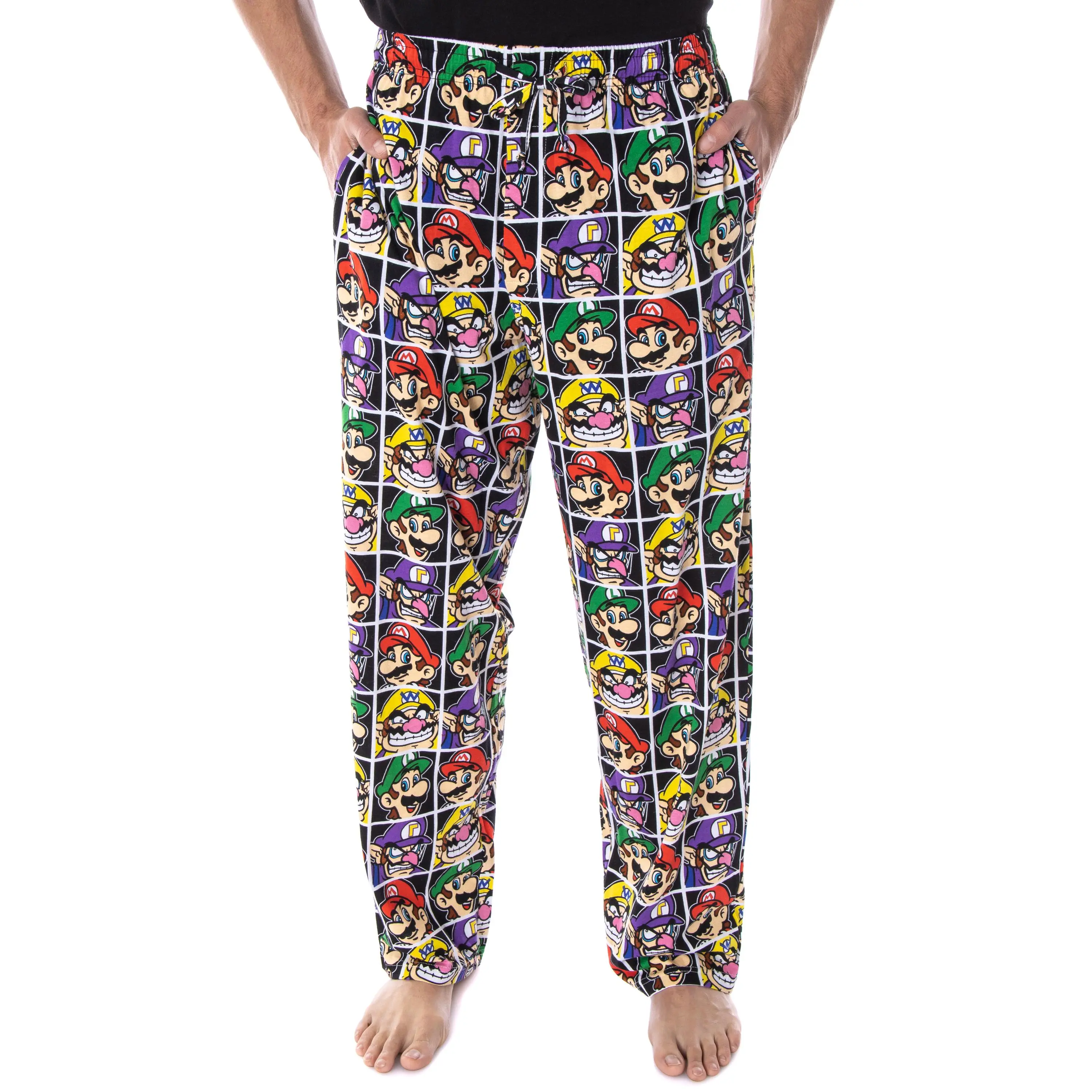 Nintendo Pajamas Mario and Villains Grid Men's Soft Touch Fleece Pajama Pants Sleepwear
