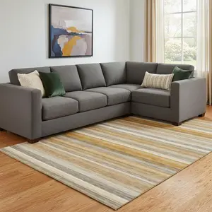 360 Stand 10x14 ft. Rust Gray & Ivory Striped Machine-Made Polyester Fiber Flat Pile Area Rug, Washable, UV-Protected, Transitional, Indoor-Use Classical Rectangle Carpet