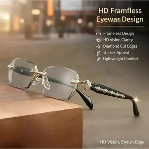 Unisex Frameless Reading Glasses with Diamond-Cut Edges HD Clear Resin Lenses Fashion Metal Temples Universal Size for Reading Computer Gaming Daily Rimless Eyeglasses