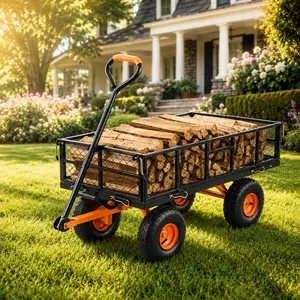 Dump Cart, Metal Garden Dump Cart with Easy to Assemble Frame, Dump Wagon with 2-in-1 Convertible Handle, Utility Wheelbarrow 880 lbs Capacity, 10 inch Tires
