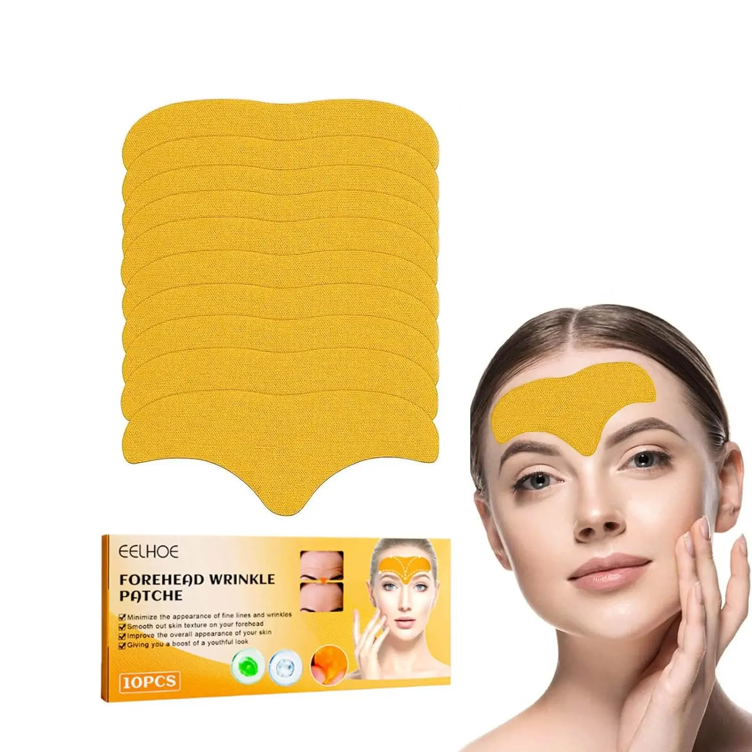 Forehead Wrinkle Patches with Hydrolyzed Collagen, Anti-Aging Smoothing Moisturizer Treatment for Fine Lines, Overnight Use, 10 Count, Hydrating, Gentle Repair, 10 Pieces, Collagen Boost, Firming/Lifting, Nourishing, Centella Asia, Soothe And Repair Skin