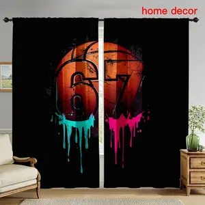 2pcs Basketball Background Number 67 Curtain, High Light Blocking Eco-Friendly Fabric, Blackout Window Cover, Home Decor for Bedroom Living Room