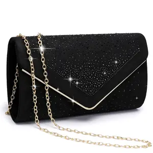 Women Rhinestone Evening Bag Faux Suede Clutch Formal Party Sparkly Purses Cocktail Wedding Handbag