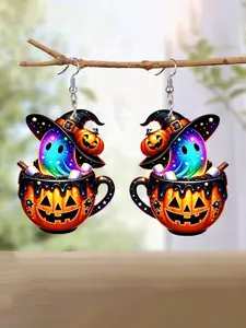1 Pair Cute Pumpkin Cup Ghost Drop Earrings For Women For Halloween Party Jewelry Halloween's Day Gift