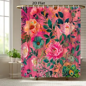Retro colored floral themed forest shower curtain design, Flowers, polyester fabric, windows and walls, bathtub, bathroom home decoration shower curtain, all season universal shower curtain, bathroom decoration curtain, equipped with 12 hooks