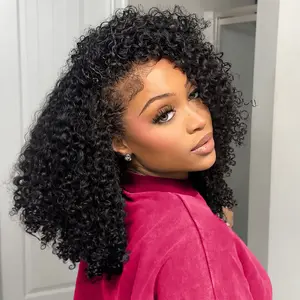 [Glueless Half Wig] QUANDIAN Kinky Curly Half Wig Wear Go Glueless Human Hair Wigs 200% Density Upgrade with Drawstring Cap Invisible Hairline Beginner Friendly
