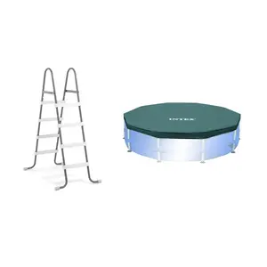 Intex Pool Ladder for 48 Inch Wall Pools & 15' Pool Debris Cover w/ Drain Holes ( POOL NOT INCLUDED)
