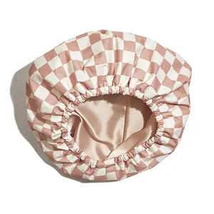 Luxury 3-Layer Waterproof Shower Cap – Faux Silk Lining, Thick Grid Design, High-End Hair Protection Cap for Bath & Beauty Care!