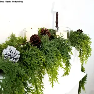 Lush Real Touch Winter Cedar Garland 72" - Perfect for Home Holiday Decor, Green Artificial Greenery Garland for Table, Mantle, Wall, Indoor, Outdoor Christmas Decorations