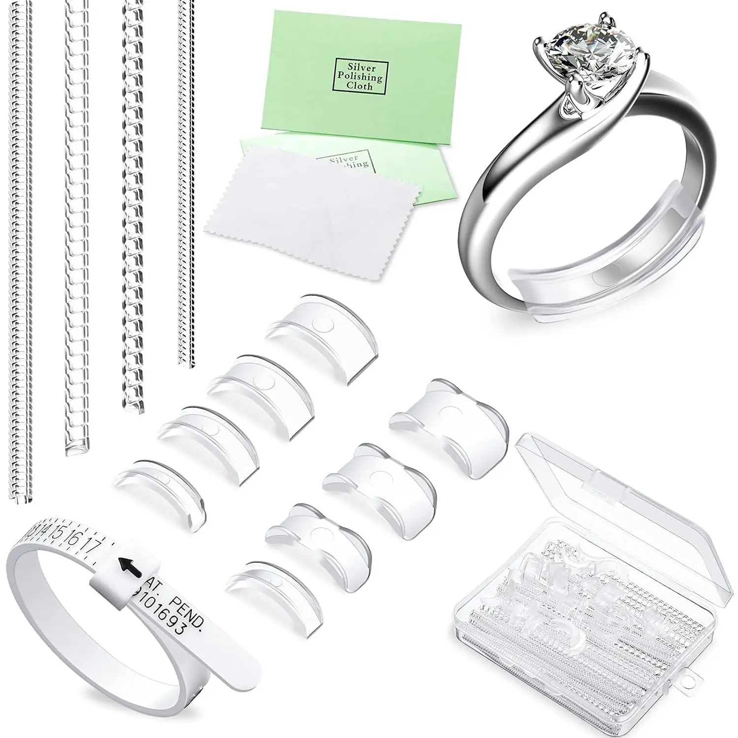 Ring Sizer Adjuster for Loose Rings Women 2 Styles, 12 Sizes, Invisible Ring Spacer Ring Guard Ring Resizer Tightener Fit Any Rings, Assorted Sizes of Ring Sizer Organizer Box