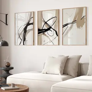 Modern Gallery Wall Art Set of 3 Poster Piece Wall Art Abstract Art Beige Prints Brush Strokes Art Contemporary Bedroom Décor, Vintage Poster, Décor