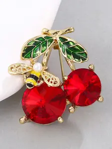 Women's Cute Cherry & Bee Design Brooch, Faux Pearl & Rhinestone Decor Clothes Jewelry, Stylish Luxury Accessories for Daily & Party Decor, Fashion Accessory