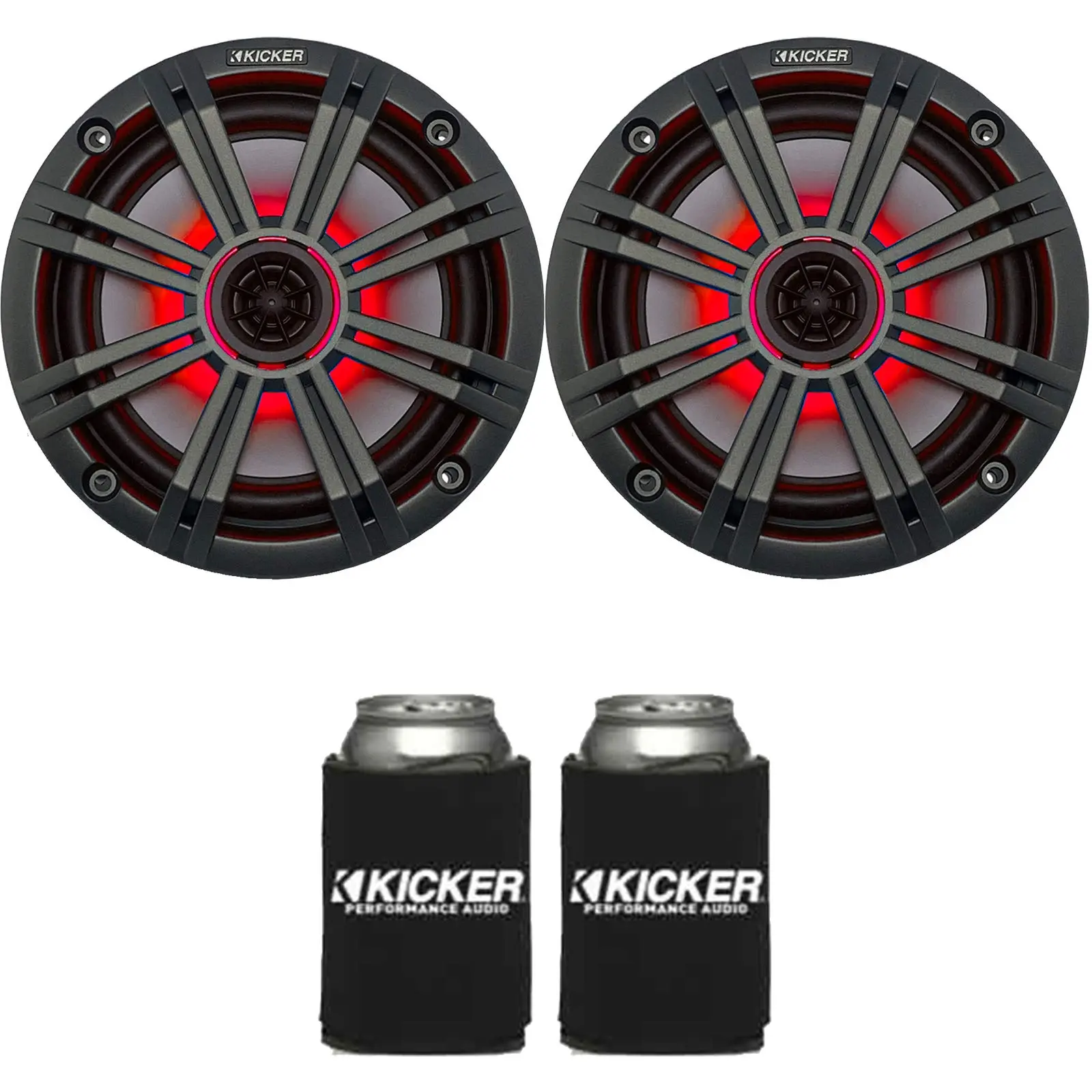 KICKER 6.5" Charcoal LED Marine Outdoor Speakers (Qty 2) - OEM Replacement Top Mount Stereo Pair with Polypropylene Construction, Watts Output & Remote Compatibility, Lights, Water Resistant