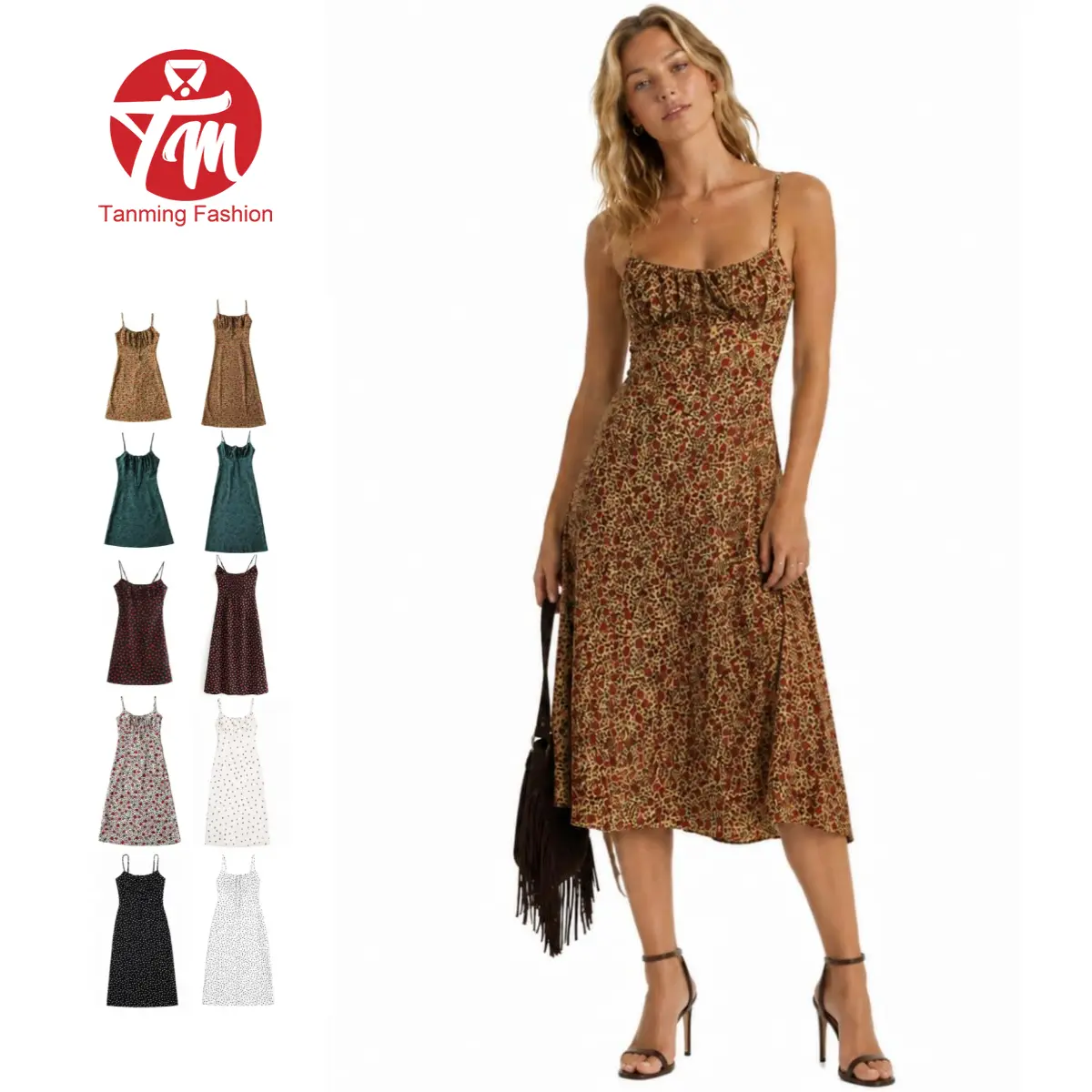 Tanming Women's Floral Dress Low-Cut Square Neck Spaghetti Strap Tie Bodycorn 90s Y2k Sun Dresses Casual Wear Women's Slip Summer Dress with Adjustable Straps & Elastic Neckline,summerwins