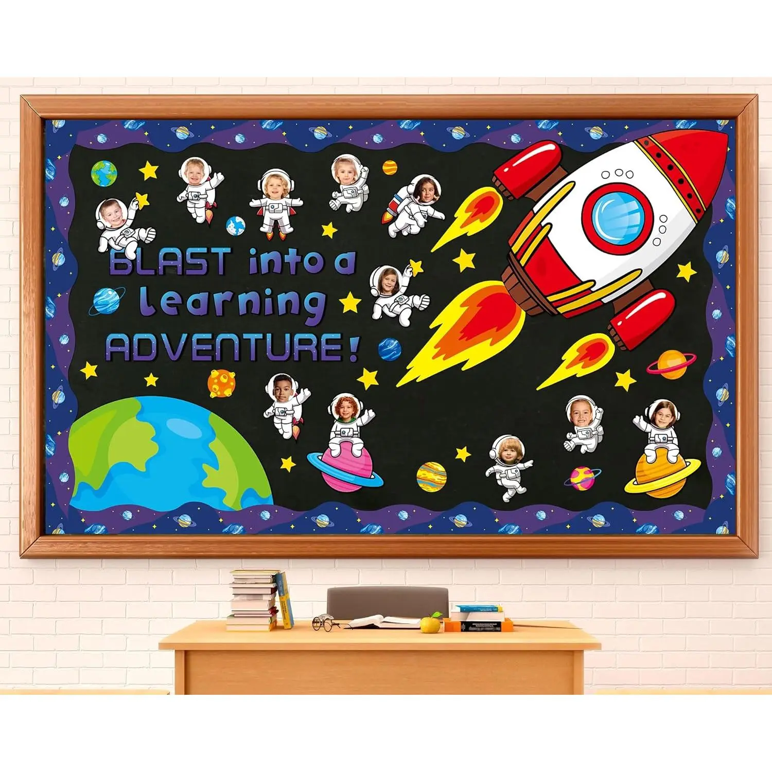 X-WPA54 Sturdy Outer Space Paper Cutouts (7cm/2.7in) - 36pcs Astronauts, 112pcs Space-Themed Accents, Galaxy Borders, Rocket, Solar System, Planets, 140 Adhesive Dots for Back to School, Chalkboard, Kids' Home Decor