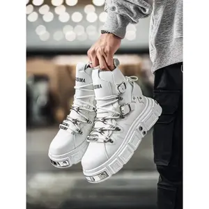 Men’s fashion motorcycle boots, high-top punk-style platform shoes, non-slip breathable autumn–winter casual footwear