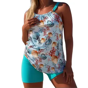 Womens Athletic 2 Piece Tankini Swimsuits with Shorts Swim Tank Tops with Sports Bra and Boyshorts Bathing Suits Sport Swimming Clothing Beach