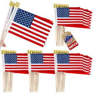 50 PCS Small American Flags on Stick, 4 x 6 Inches 4th of July Decorations, Tear Resistant Patriotic USA Flag Fourth of July Flags, Anti Wrinkle Handheld Memorial Day Decor for Parade