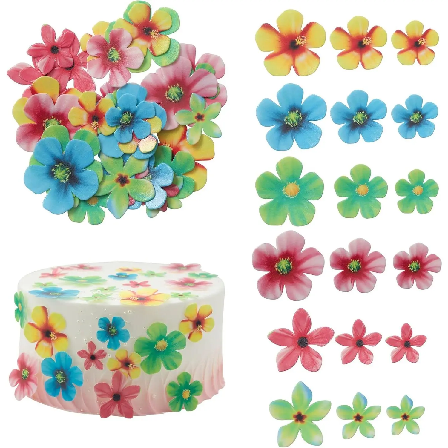 XY-SO21 35Pcs Edible Flowers Cake Decorations Beautiful Flowers Cupcake Toppers Cake Toppers for Wedding Cake Birthday Party Food Decoration Mixed Size & Colour Butterfly Cream Light Ornaments Insert Pack
