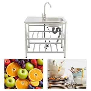 CNCEST Stainless Steel Kitchen Sink 201 Stainless Steel Freestanding Outdoor Utility Sink with Faucet & Storage Racks 13.77x12.59 Inch Modern Design