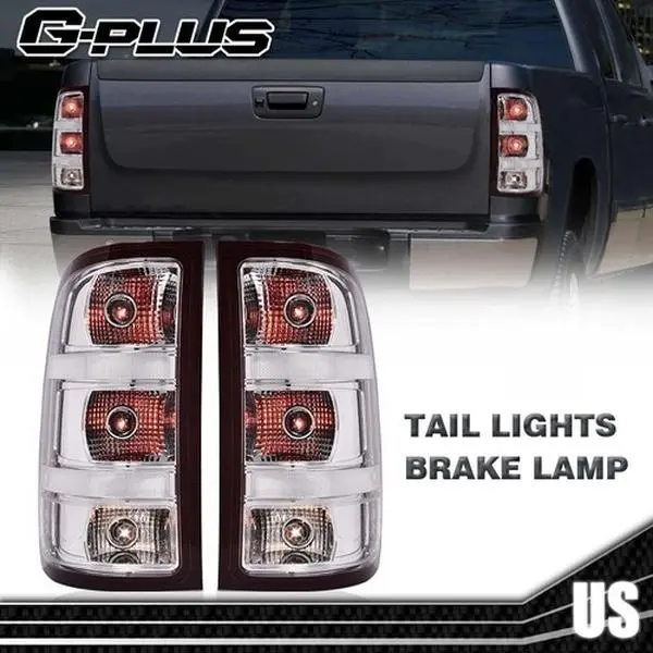 G-PLUS 2-Piece Set Chrome Rear Taillight Lamps - Car Lights, Truck Accessories for 07-13 GMC Sierra 1500,2500,3500HD Brake Lights, Car Exterior Upgrade Replacement Lighting