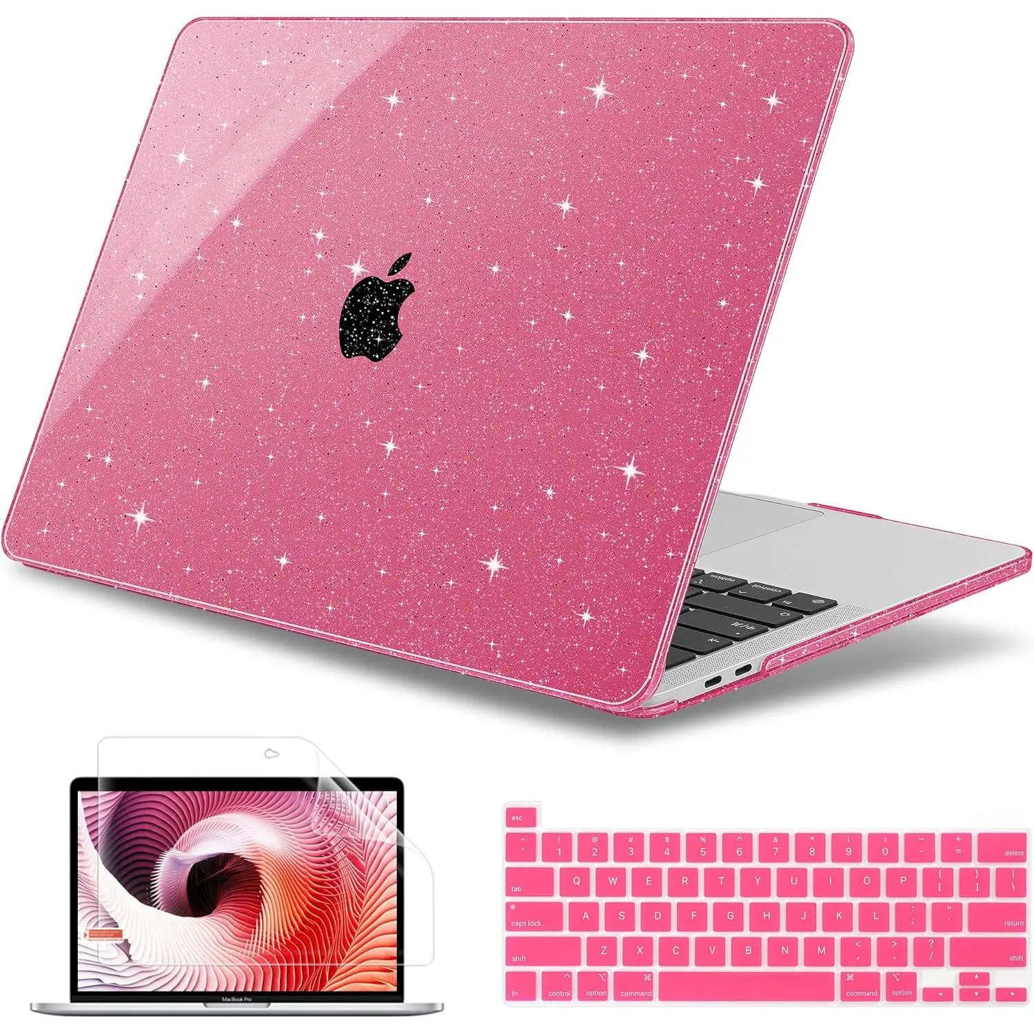 Compatible with MacBook Pro 13 inch Case 2022 2021 2020 Release Model A2338 M2 M1 A2251 A2289, Hard Shell Case with Keyboard Cover for MacBook Pro 13 Touch Bar Fits Touch ID, Peach Glitter