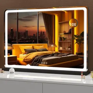 32" X 22" Vanity Mirror With Lights, Round Black LED Makeup Mirror, Lighted Makeup Mirror With Dimmable 3 Lighting Modes, Touch Screen Control Vanity Mirror For Living Room,Home Home Bathroom Decor Summer Makeup Organizer Bathroom