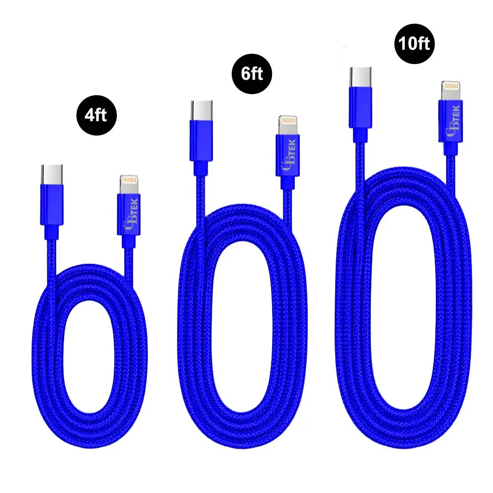 CBTEK MFi Lightning to Type-C Combo Charging Cable Pack – 4ft, 6ft & 10ft