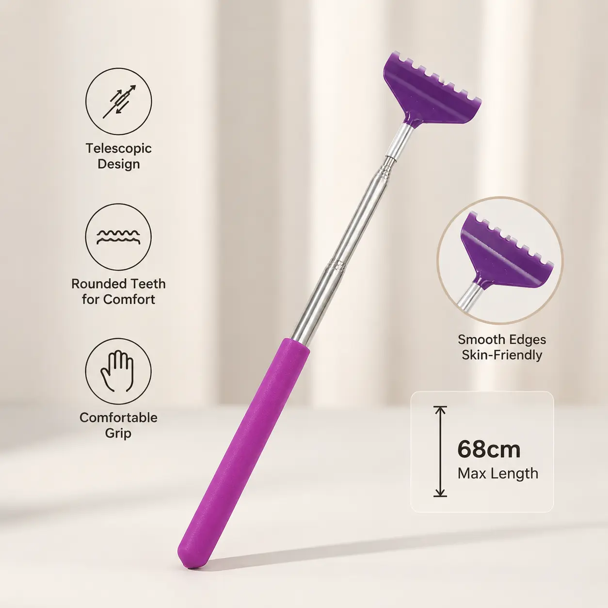 Telescopic Stainless Steel Pet Back Scratcher - 1 Count, Non-slip Plastic Handle Grooming Tool for Cats & Dogs, Effective Itching Relief for Daily Use