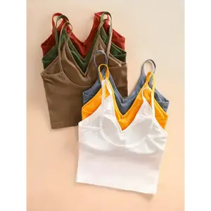 6-Pack Stretchy Sleeveless Crop Tops - Ribbed Tank Tops for Women, Assorted Colors, Casual Style, Comfort Fit, Multicolor Short Fabric Knit Womenswear