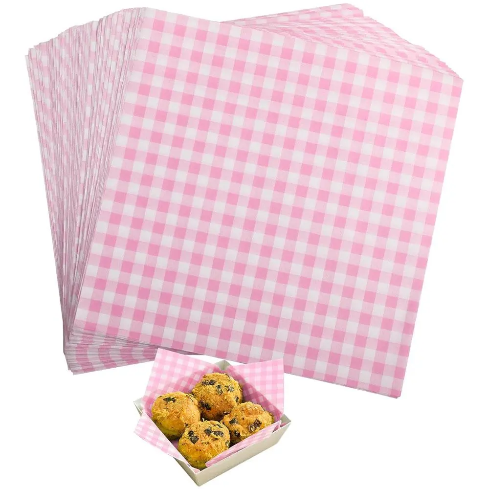 300 pcs Waxed Deli Paper Sheets Checkered Dry Waxed Deli Paper Sheets pink Wrapping Paper for Sandwiches, Burgers