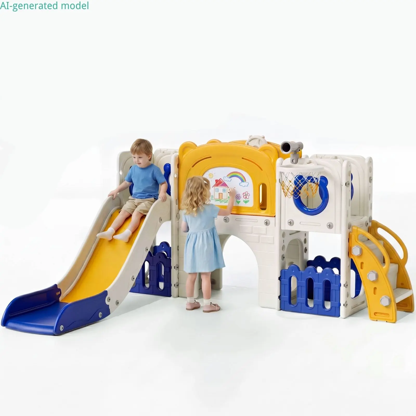 MAMIZO 10-In-1 Toddler Slide, Multifunctional Kid Playground Playset  with Climber Slide, Basketball Hoop and Ball, Drawing Board, Non-Slip Steps, Indoor Outdoor Play Equipment for Backyard Entertainment Playroom Play Center For Age 3+
