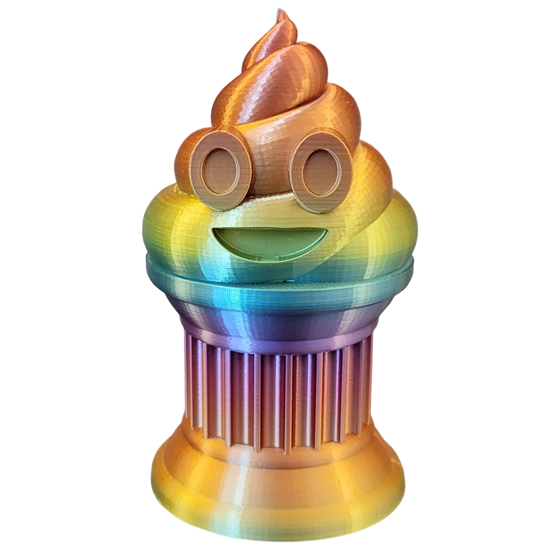 Znet3D Poop Emoji Trophy - Perfect Award or Gift - Handmade w/Additive Manufacturing - 6" inches Tall - Featuring a Solid Poop Emoji Secured on a Column Pilla (Rainbow)