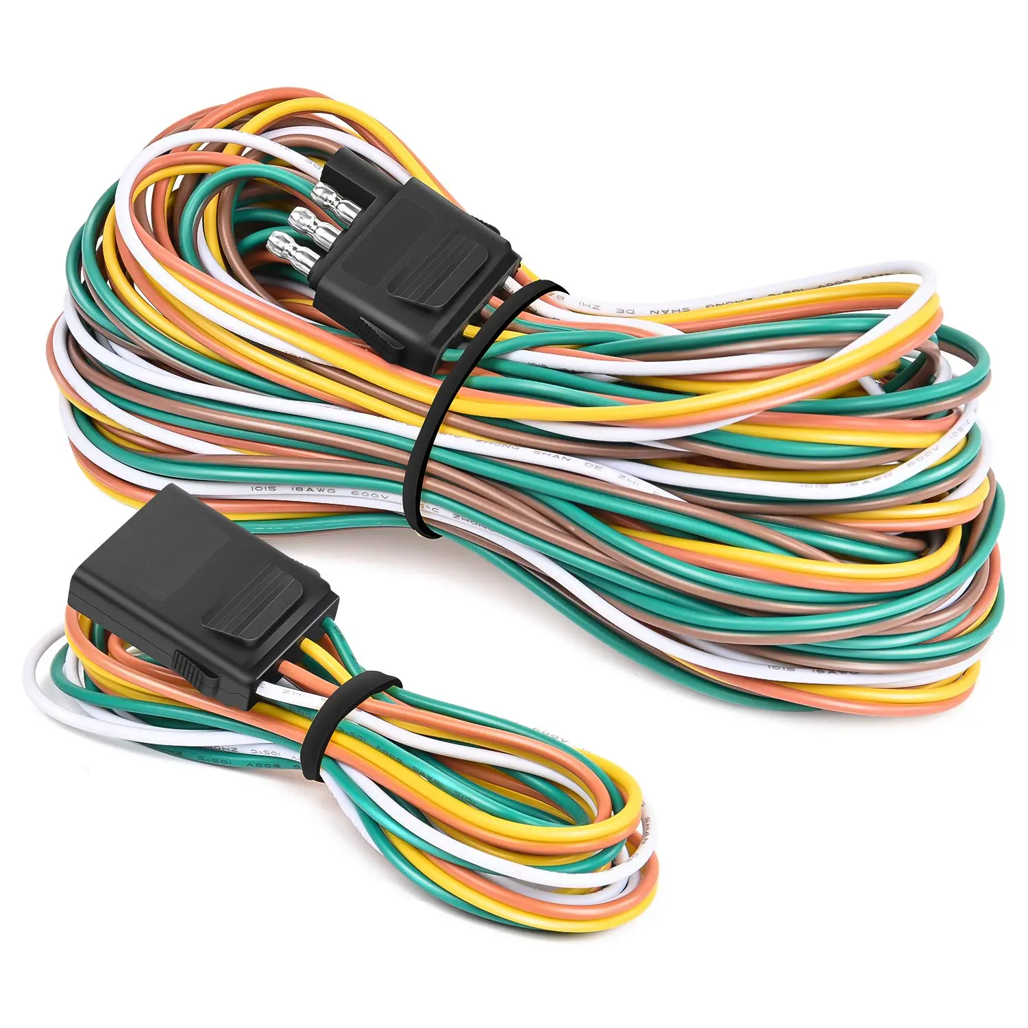 Nilight 4-Pin Flat Trailer Wiring Harness Kit - 18AWG 25ft Male, 4ft Female Wishbone-Style Extension, Vehicle Accessories with Pure Copper Color-Coded Wires, Anti-Aging Ability for Cargo Utility Trailers