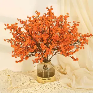 Artificial Fall Flowers Real Touch Silk Flowers, 10Pcs Fall Orange Artificial Flowers for Decorations, Babys Breath Artificial Flowers Bulk for Thanksgiving Fall Decor Floral
