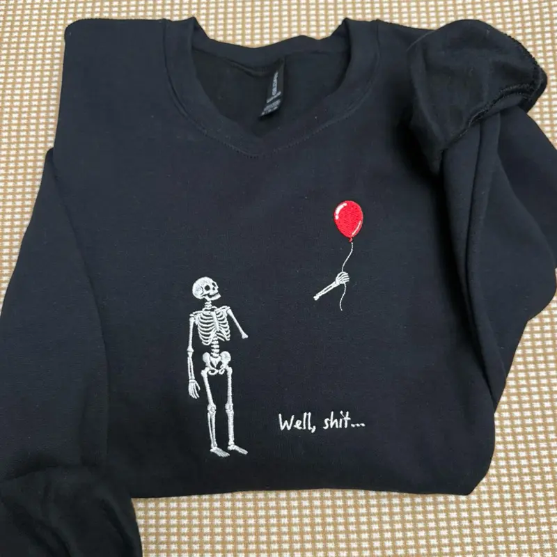 Funny Halloween skeleton lost hand embroidered spooky season sweatshirt/ funny embroidered Halloween skeleton sweatshirt