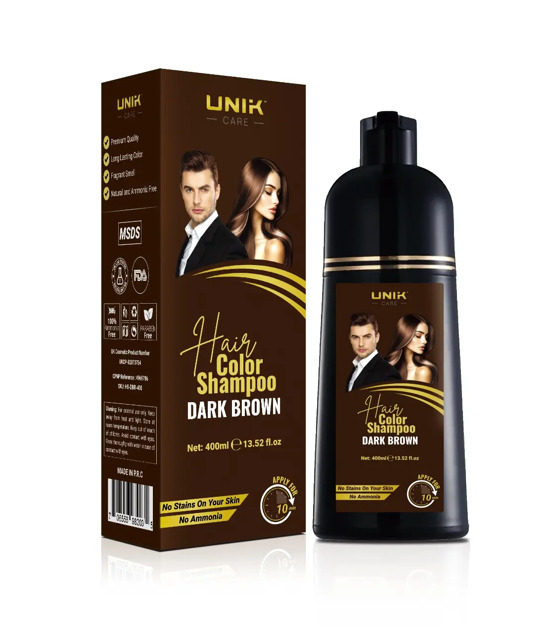 Dark Brown Hair Dye Shampoo (400ml) - Ammonia-Free, Covers Grey Hair, Root Touch Up, Anti-Dandruff, Transforms to Rich Tone in 20 Minutes, Hair Touch Up For Roots
