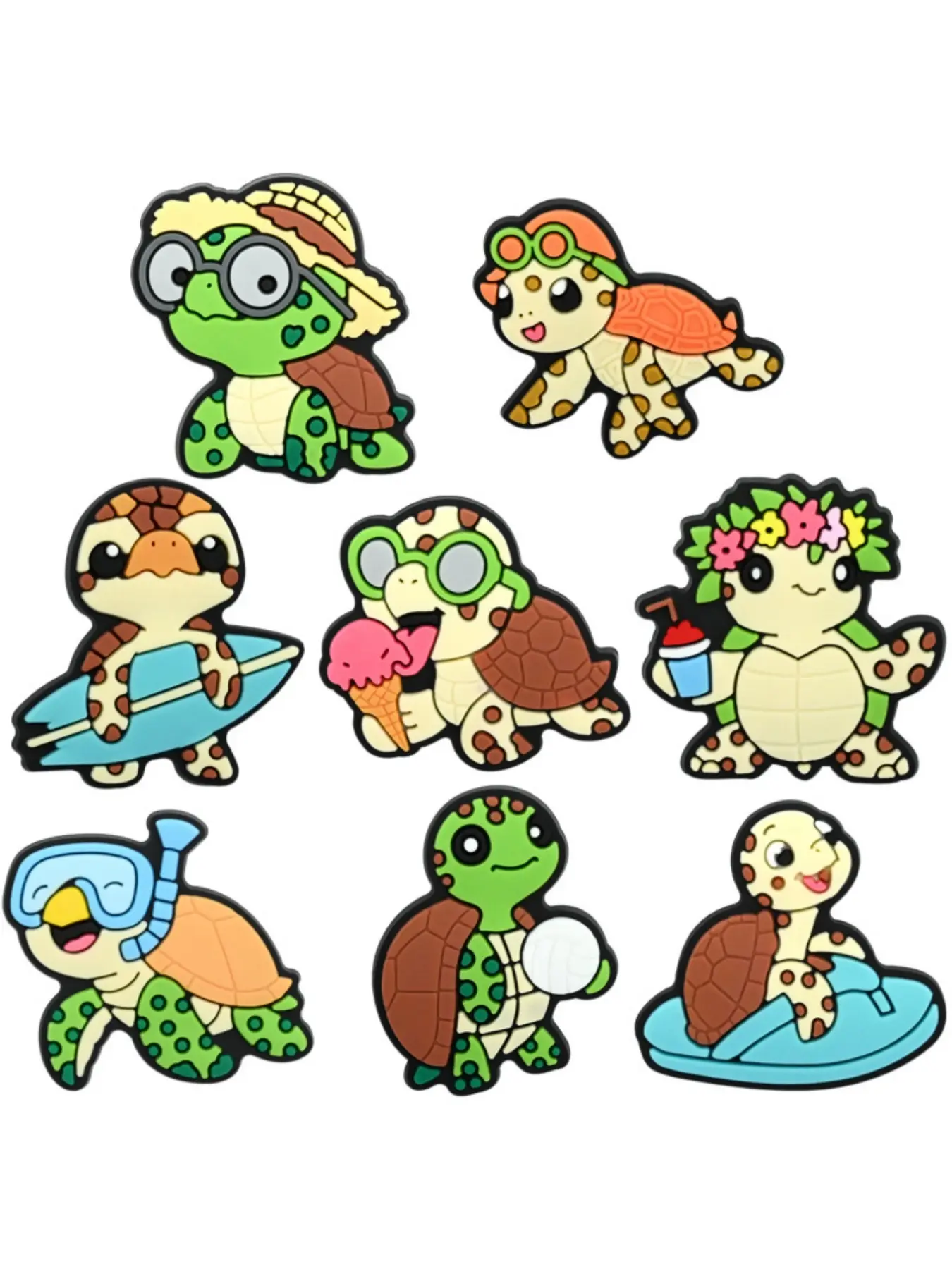 9 Piece Cute Turtle Theme Set, Unique DIY Decorations, Shoe Charms, Shoe Embellishment Set, Bag Accessories, Party Gifts, Holiday Decor, Birthday Souvenirs